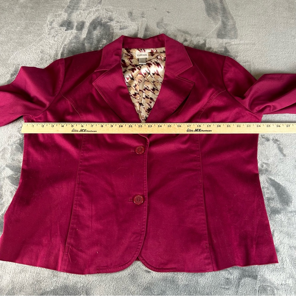 Chicos Blazer Jacket Womens 3 ~ XL Burgundy Maroon Lined 3/4 Sleeve Preppy‎ - Picture 7 of 10